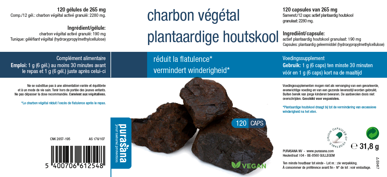 Plantaardige houtskool etiket