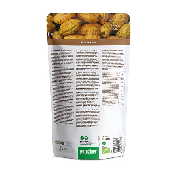 Cacao bonen verpakking achterkant